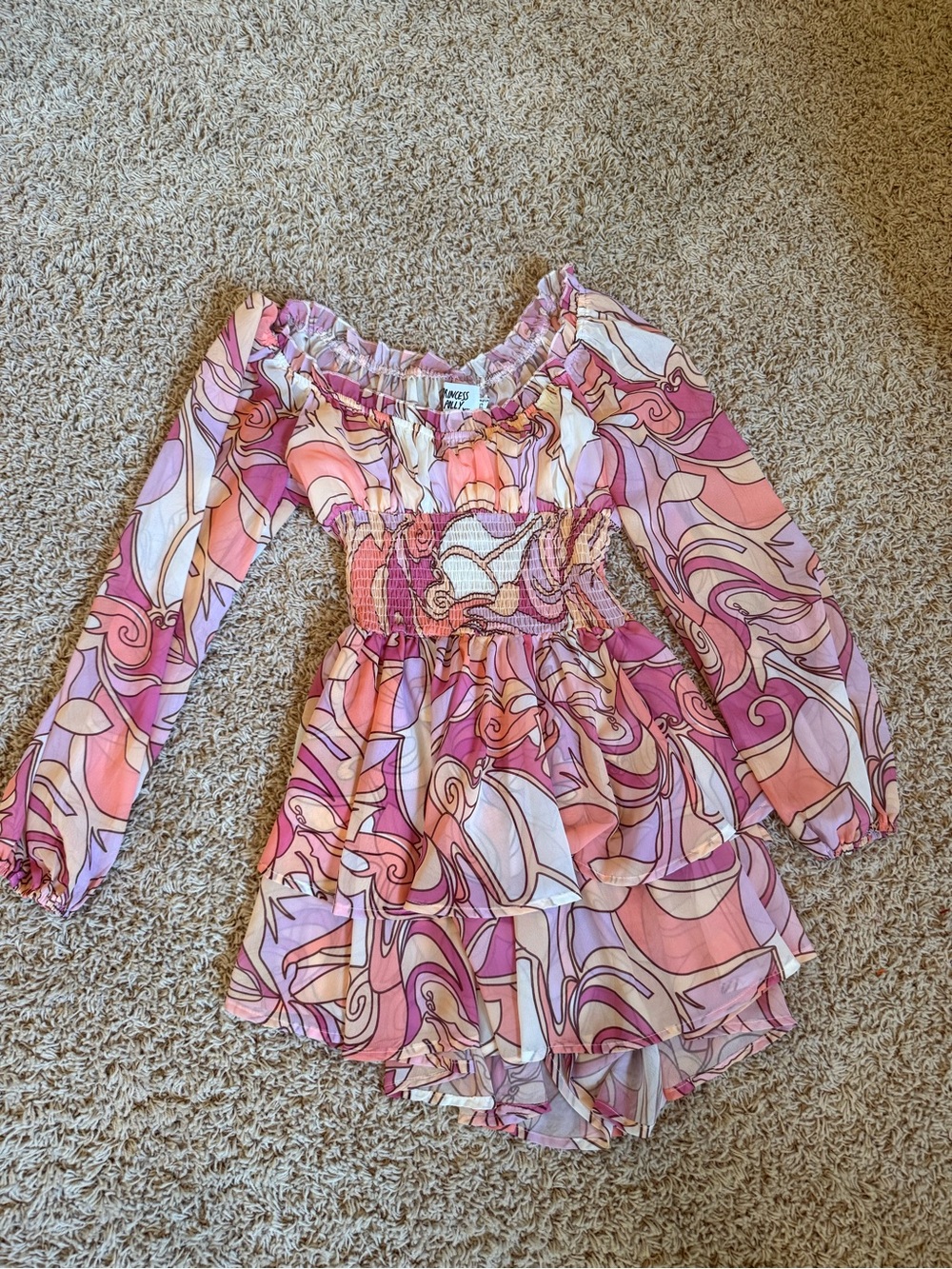 Princess Polly Pink & Purple Swirl Off-Shoulder Mini Dress